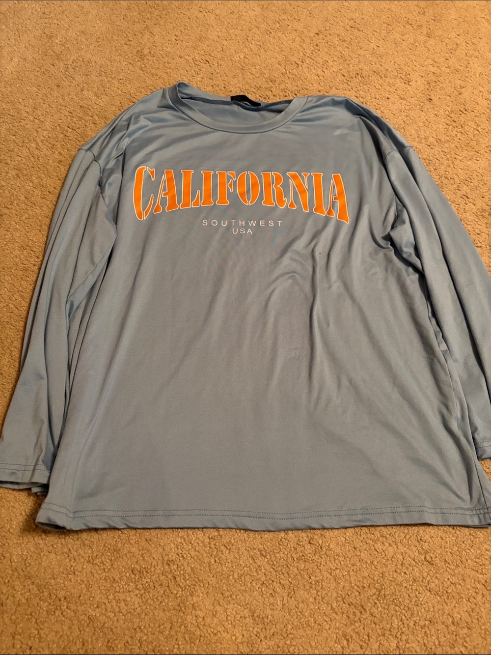 SHEIN Light Blue Long Sleeve Tee with Orange California Print